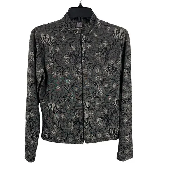 Hanky Panky Medium Grey Floral Zip Front Top - Picture 1 of 4